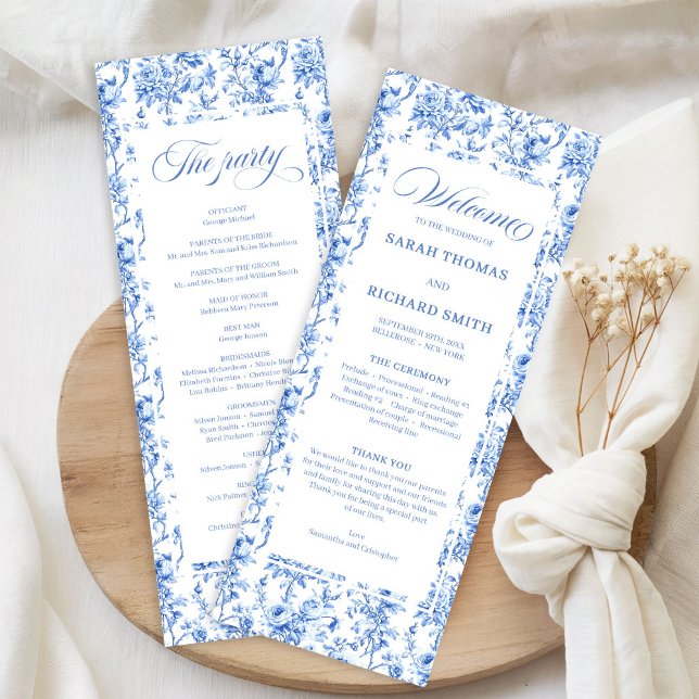 Programme de mariage romantique toile de Jouy bleu (Romantic Royal Blue Toile de Jouy Wedding Program)