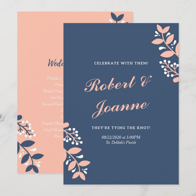 Programme de mariage rose bleu (Devant / Derrière)