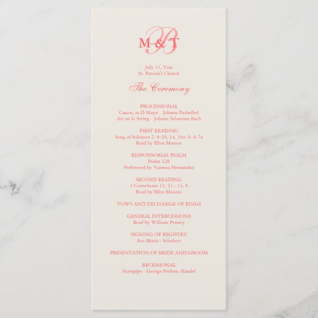 Programme de mariage rose et champagne (Devant)