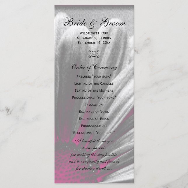 Programme de mariage rose et gris Floral Faits sai (Devant)
