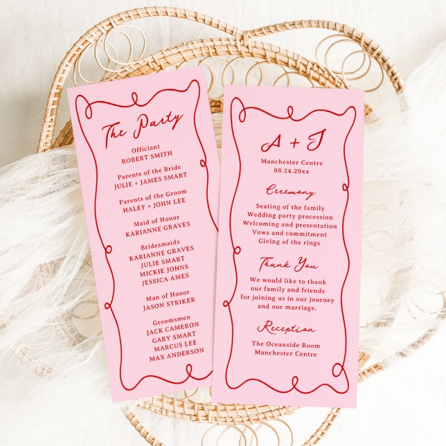 Programme de mariage rose et rouge dessiné à la ma (Créateur téléchargé)