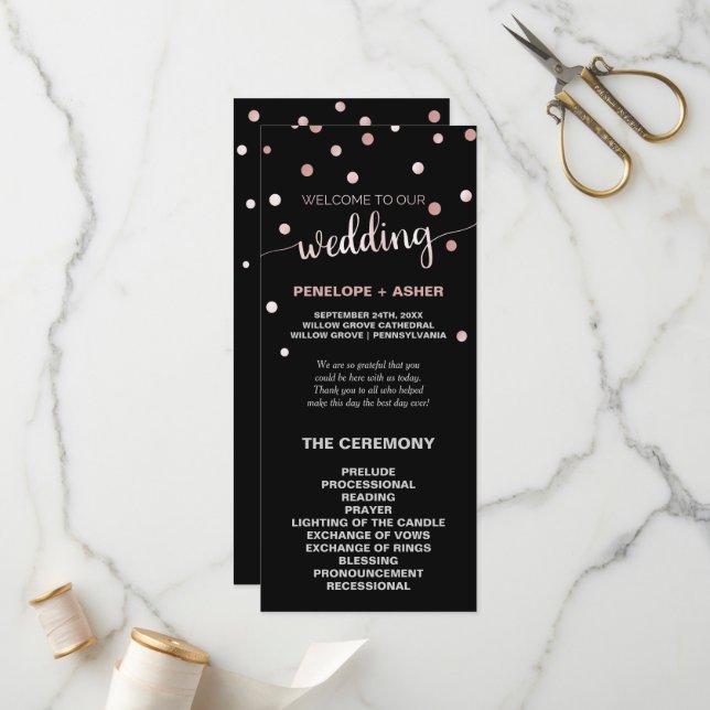 Programme de mariage rose Gold et Black Glam Confe (Devant/Arrière en situation)