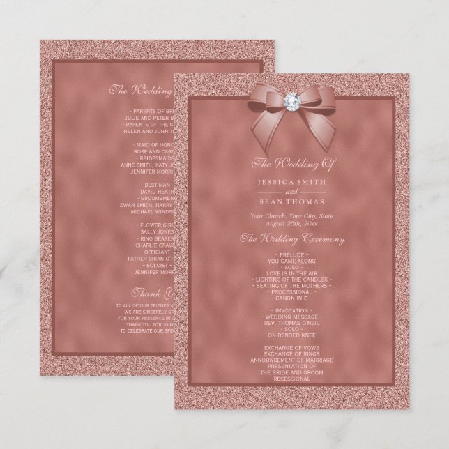 Programme de mariage rose gold et paillettes éléga (Devant / Derrière)