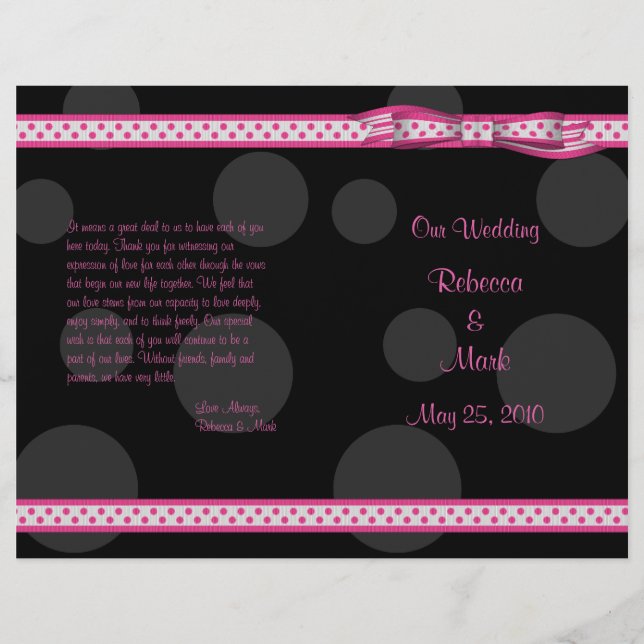 Programme de mariage rose Noir Polka Dot Ribbon Bo (Devant)
