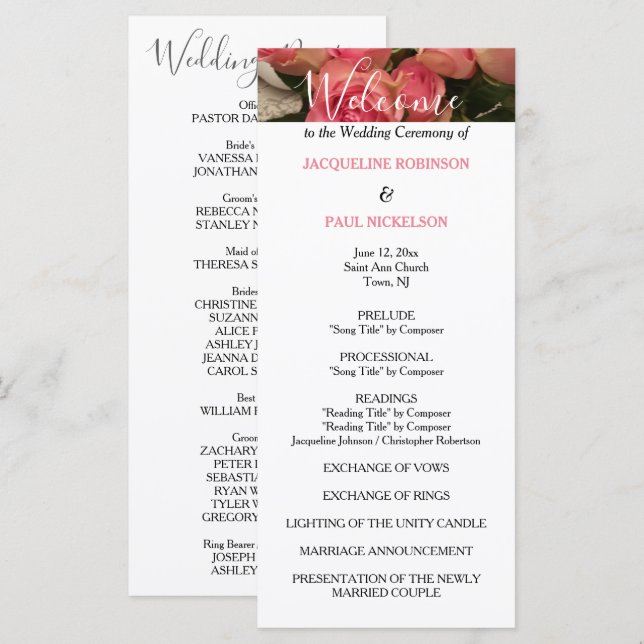 Programme de mariage rose pastel noir (Devant / Derrière)