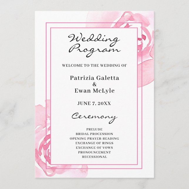 Programme de mariage rose Roses (Devant)