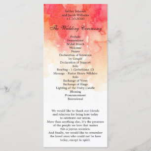 Programme de mariage rouge aquarelle. Cérémonie du