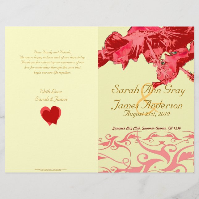 Programme de mariage rouge hibiscus brocart (Devant)