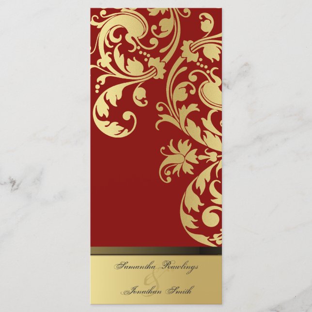 Programme de mariage - Rouge & Or Shimmer Floral (Devant)