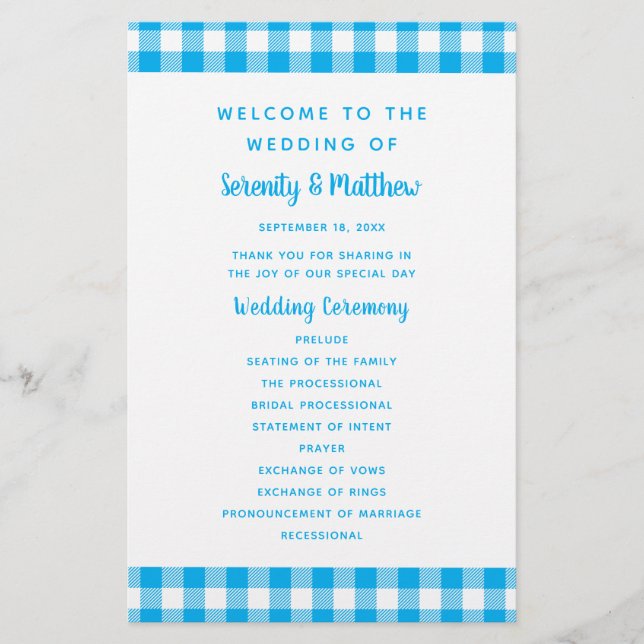 Programme de mariage rustique à carreaux gingham b (Devant)