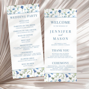 Programme de mariage rustique à fleurs bleu aquare