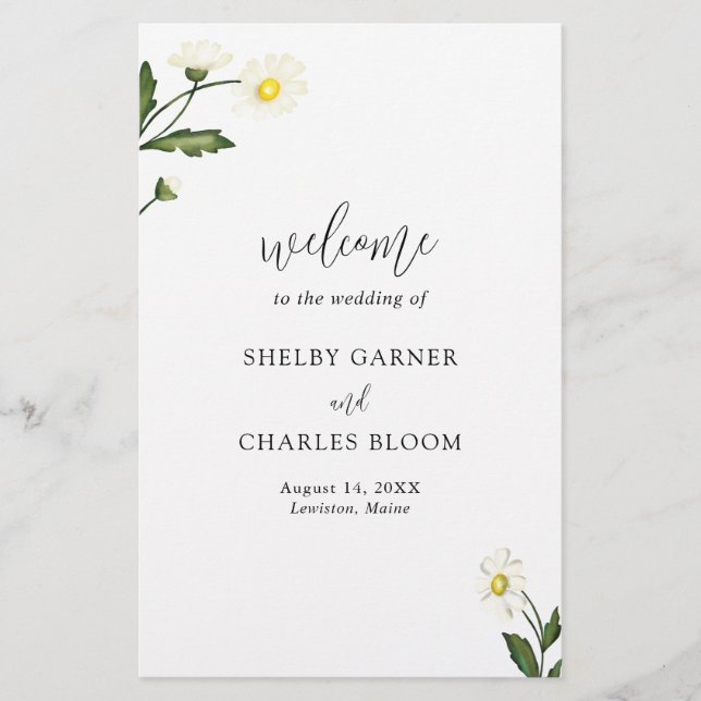 Programme de mariage rustique aux fleurs de margue (Devant)