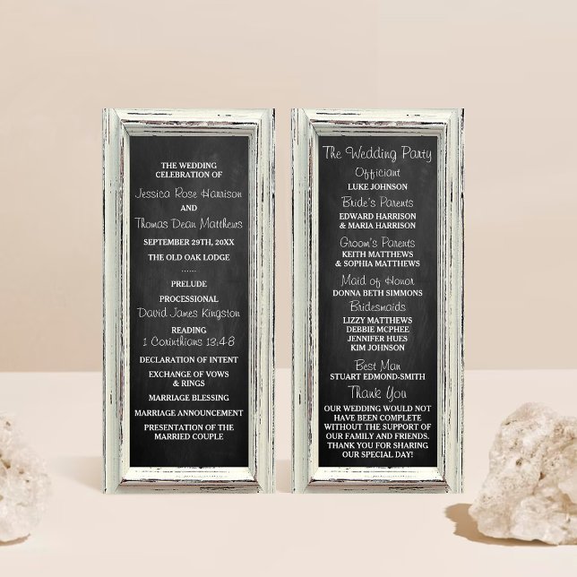 Programme de mariage rustique blanc et tableau noi (Créateur téléchargé)