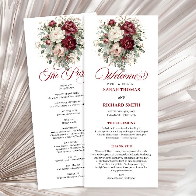 Programme de mariage rustique blush burgundy verdu (Rustic Blush Burgundy Greenery Wedding Program)