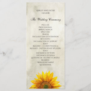 Programme de mariage rustique. Carte de cérémonie