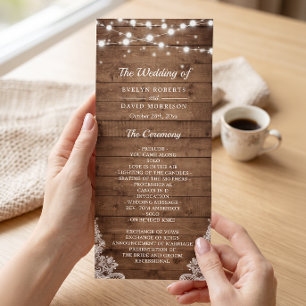Programme de mariage rustique en bois avec guillan