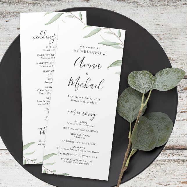 Programme de mariage rustique et verdoyant minimal (Minimal greenery rustic wedding program)