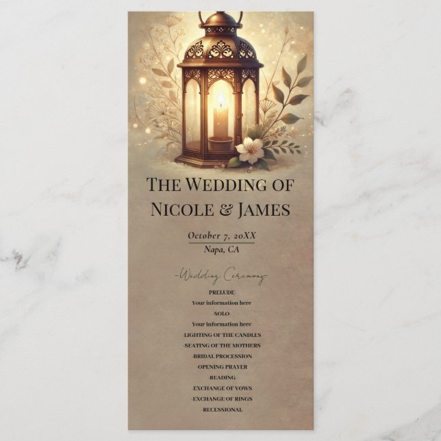 Programme de mariage rustique Lanterne Bronze Bril (Devant)