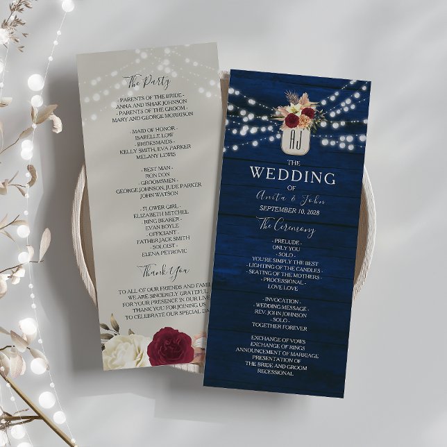 Programme de mariage rustique Navy avec lumières (Créateur téléchargé)