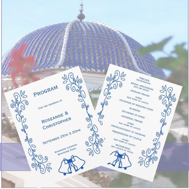 Programme de mariage saphir Bells Scrollwork Desig (Sapphire wedding program bells and scrollwork design)