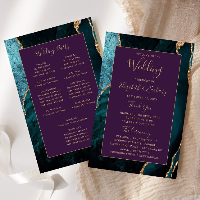 Programme de mariage sarcelle or agate violet Budg (Créateur téléchargé)