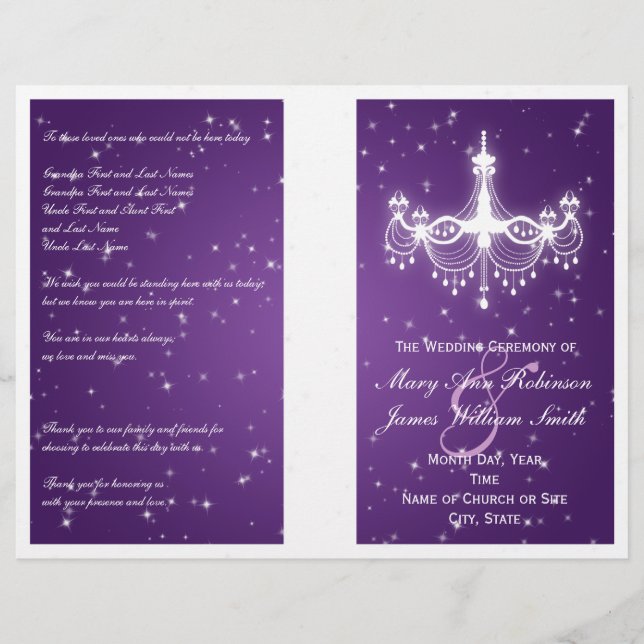 Programme de mariage scintillant lustre pourpre (Devant)