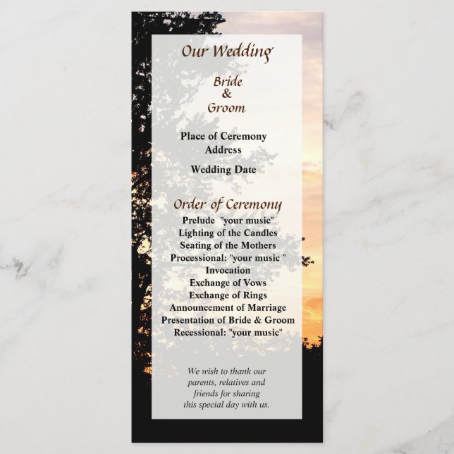 Programme de mariage Silhouette d'arbres (Devant)