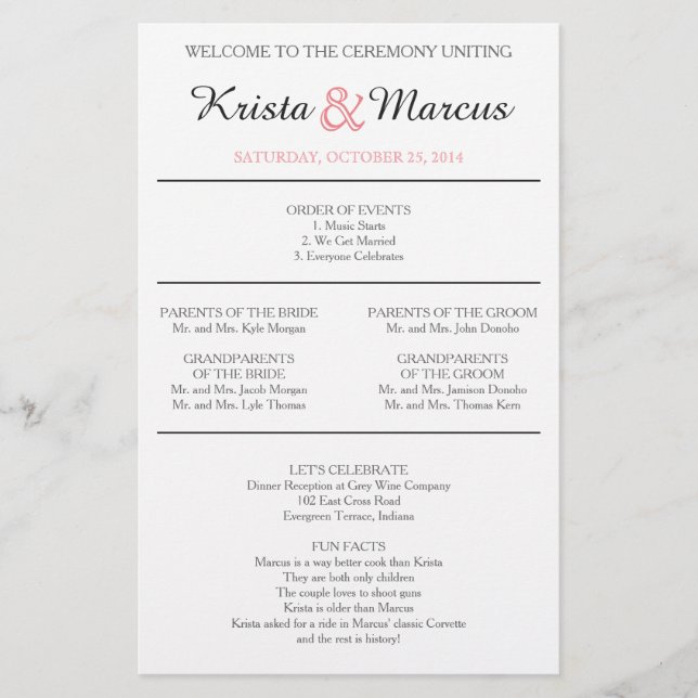 Programme de mariage Silhouettes simple (Devant)