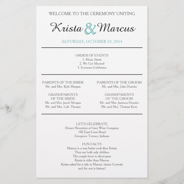 Programme de mariage Silhouettes simple (Devant)