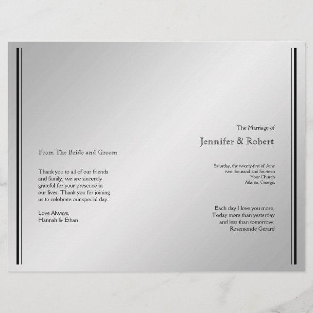 Programme de mariage Silver Elegance (Devant)