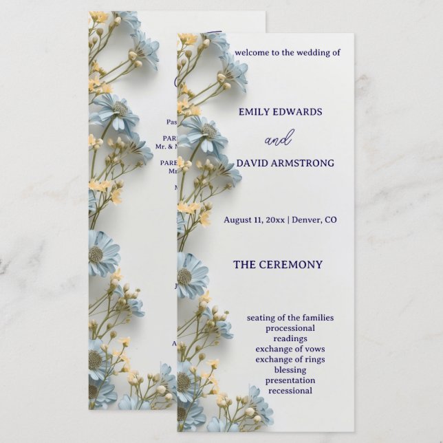 Programme de mariage simple floral moderne (Devant / Derrière)