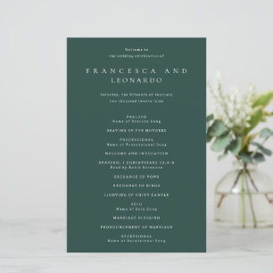 Programme de mariage simple vert émeraude classiqu