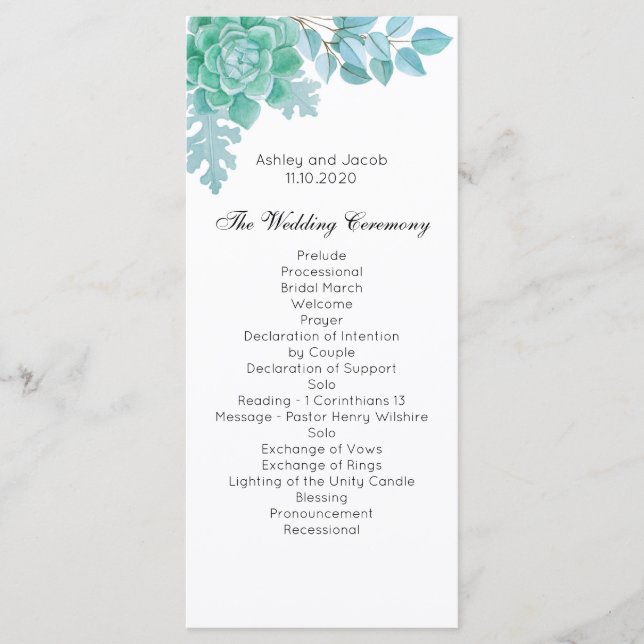 Programme de mariage succulent. Cérémonie de cactu (Devant)