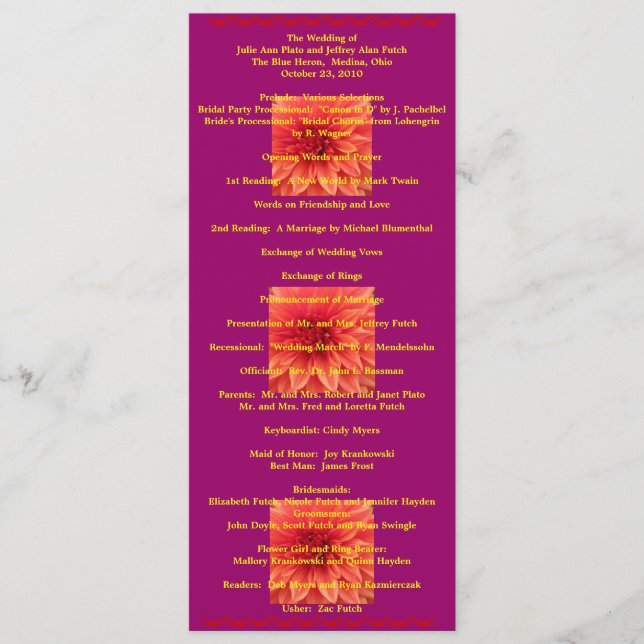 Programme de mariage super Cool (Devant)