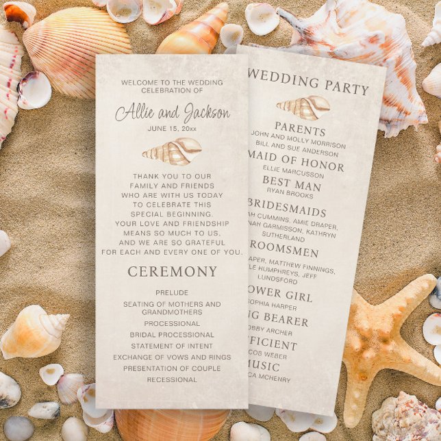 Programme de mariage sur la plage coquillages sabl (Wedding ceremony and bridal party program)