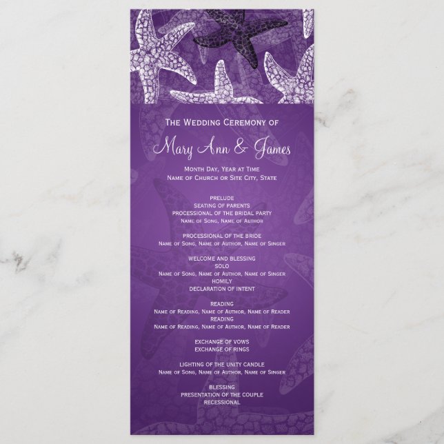 Programme de mariage sur la plage Starfish Purple (Devant)