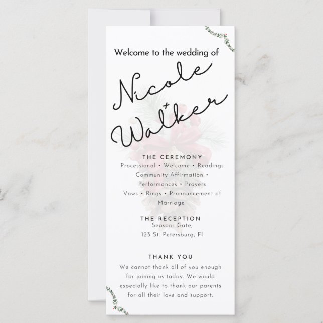 Programme de mariage sur le thème de Noël personna (Devant)