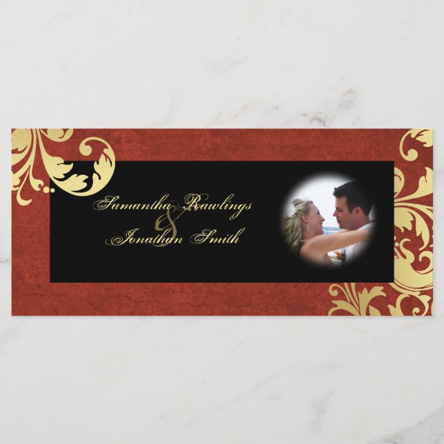 Programme de mariage - Texture rouge et or Floral (Devant)