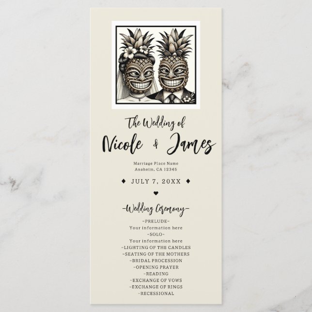 Programme de mariage Tiki Ananas Bride & Groom Alo (Devant)