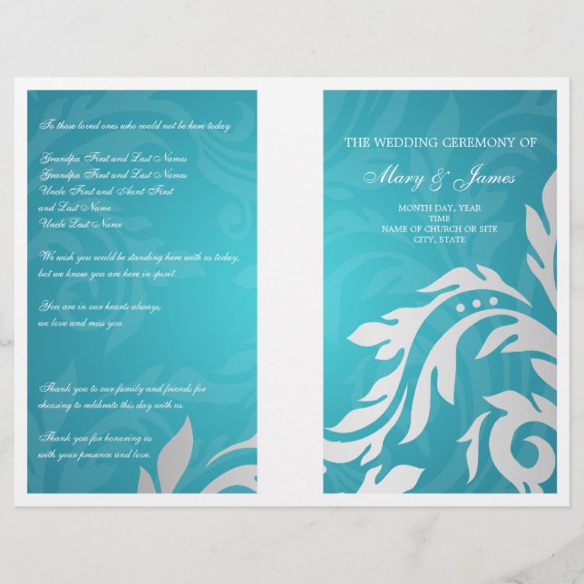 Programme de mariage Tourbillonnant Flourish Aqua  (Devant)