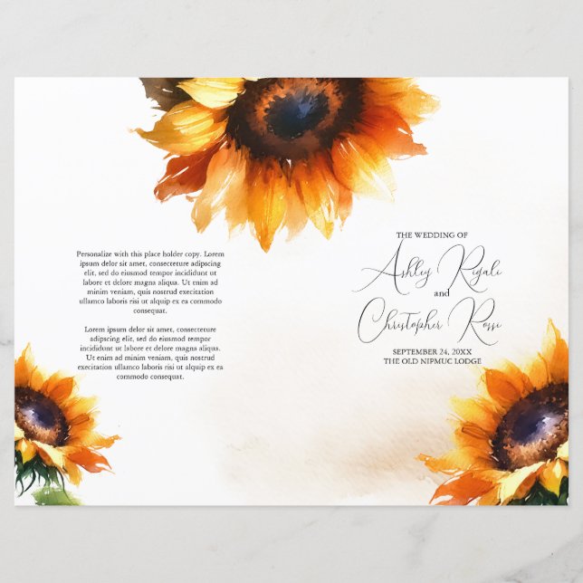 Programme de mariage Tournesol Plié - Vintage (Devant)