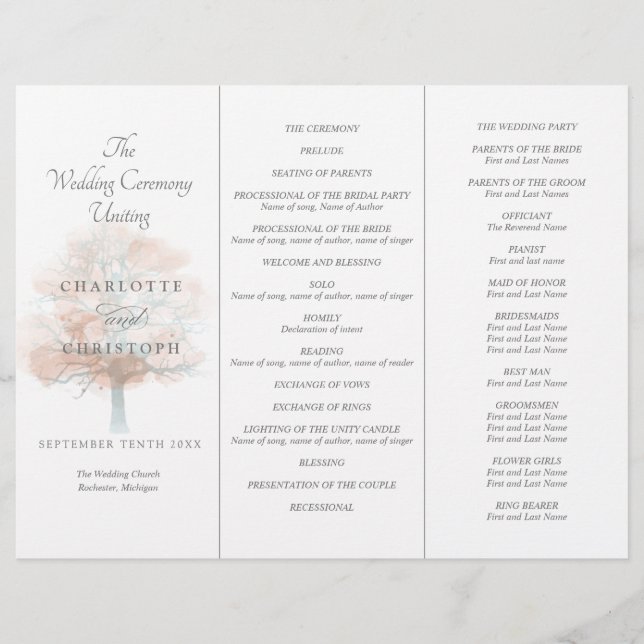 Programme de mariage Tri-Fold de Misty tree (Devant)