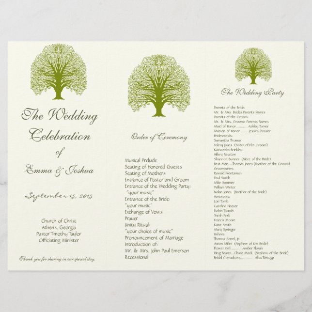 Programme de mariage TriFold Swirl Olive (Devant)