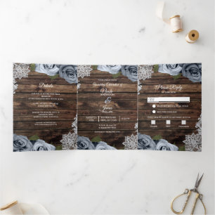 Programme de mariage triple pli en bois rustique b