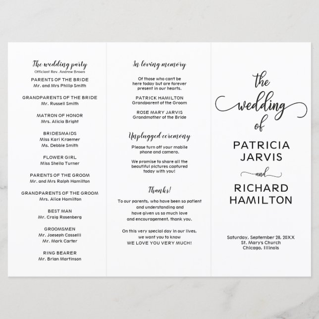 Programme de mariage triptyque minimaliste élégant (Devant)