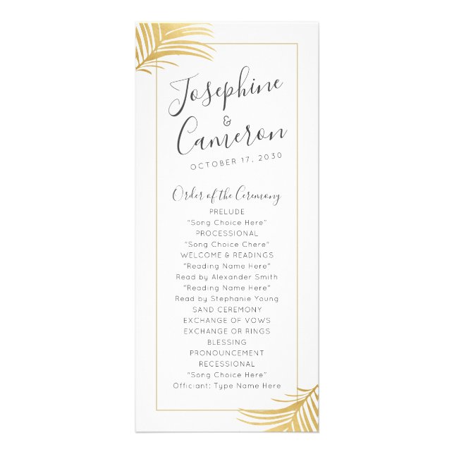 Programme de mariage tropical Feuille Gold Palm Tr (Devant)