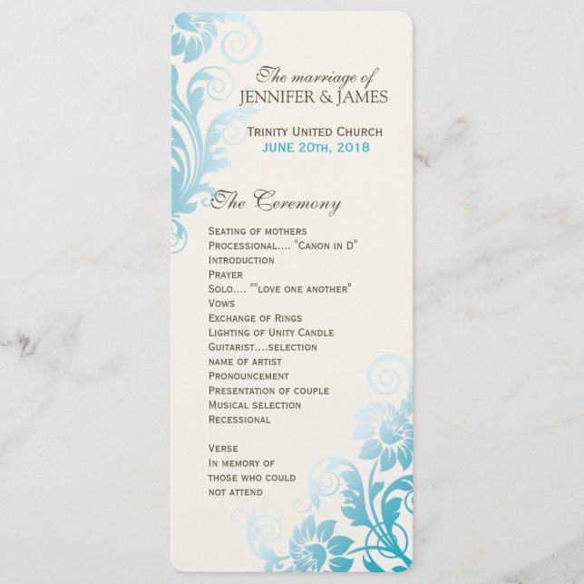 Programme de mariage Turquoise Classy Ombre person (Devant)