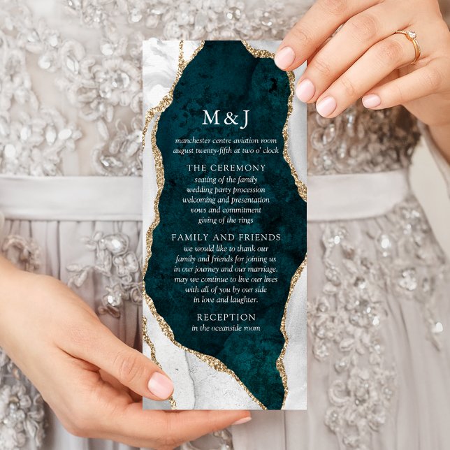 Programme de mariage turquoise, marbre et or blanc (Créateur téléchargé)