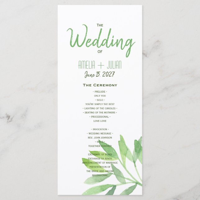 Programme de mariage verdoyant (Devant)
