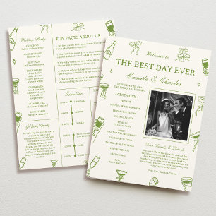 Programme de mariage vert à dessin à main levée
